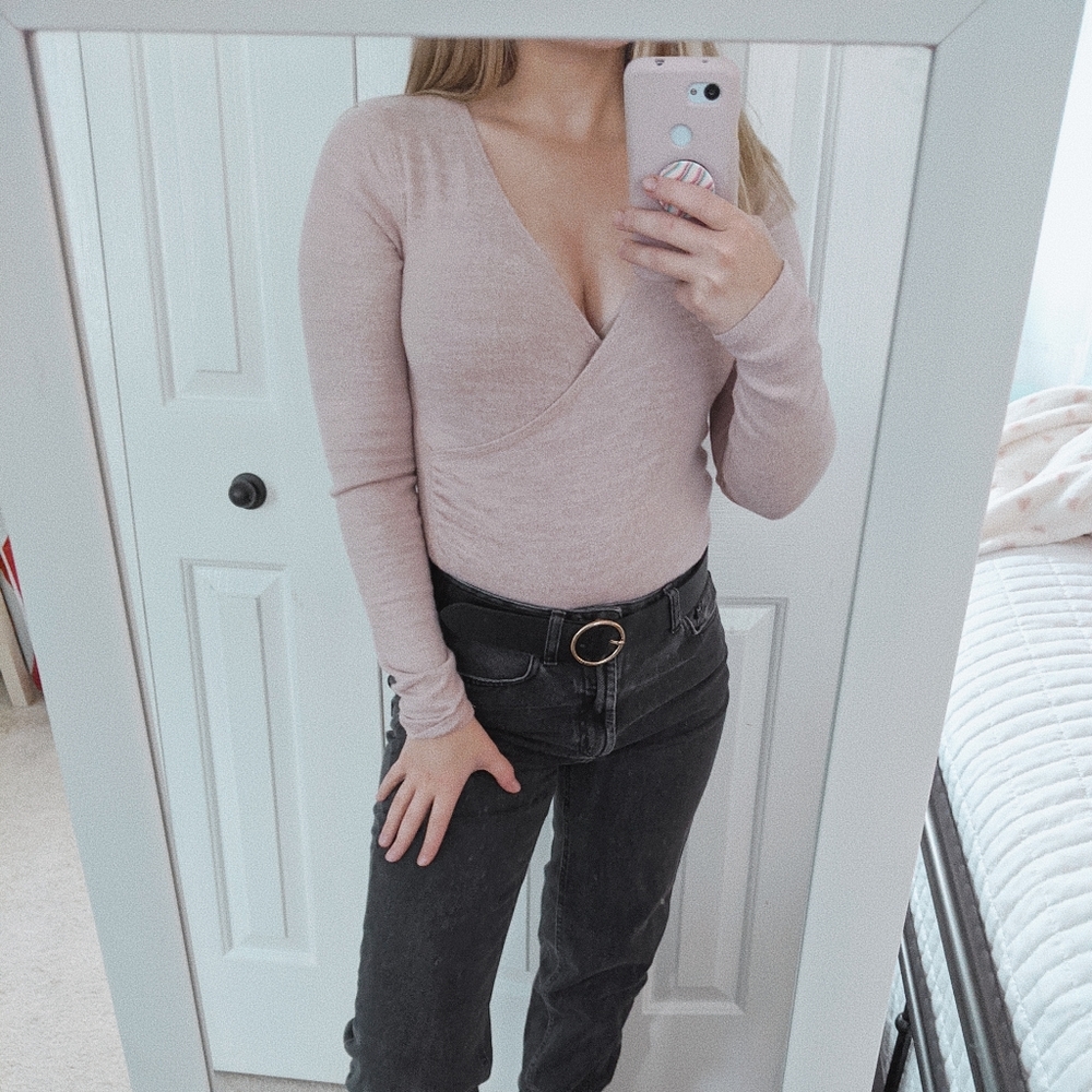 ✨long sleeve wrap front bodysuit